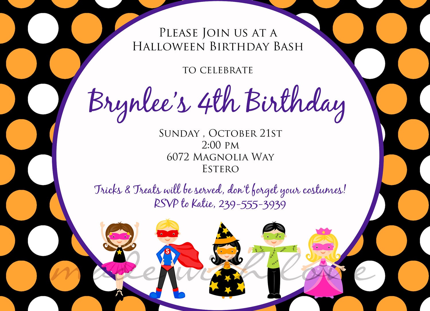 items-similar-to-halloween-kids-a-5x7-halloween-party-birthday-invitation-personalized-and