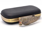 The Josie Minaudiere in Antique Brass & Noir - Winged Skull Clutch