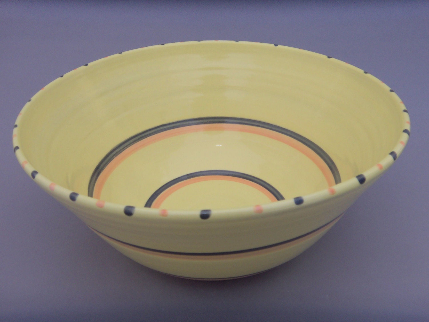 Large Lemon Yellow Handmade Ceramic Bowl - Accented with Sherbet Orange and Licorice