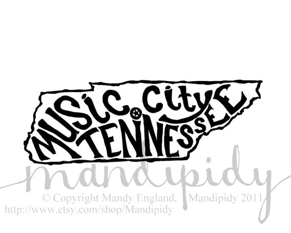 Music City Tennesee - White Background - 8x10 Illustrated Print by Mandipidy