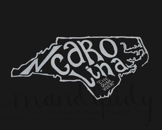 N. Carolina Esse Quam Videri - Black Background - 8x10 Illustrated Print by Mandipidy