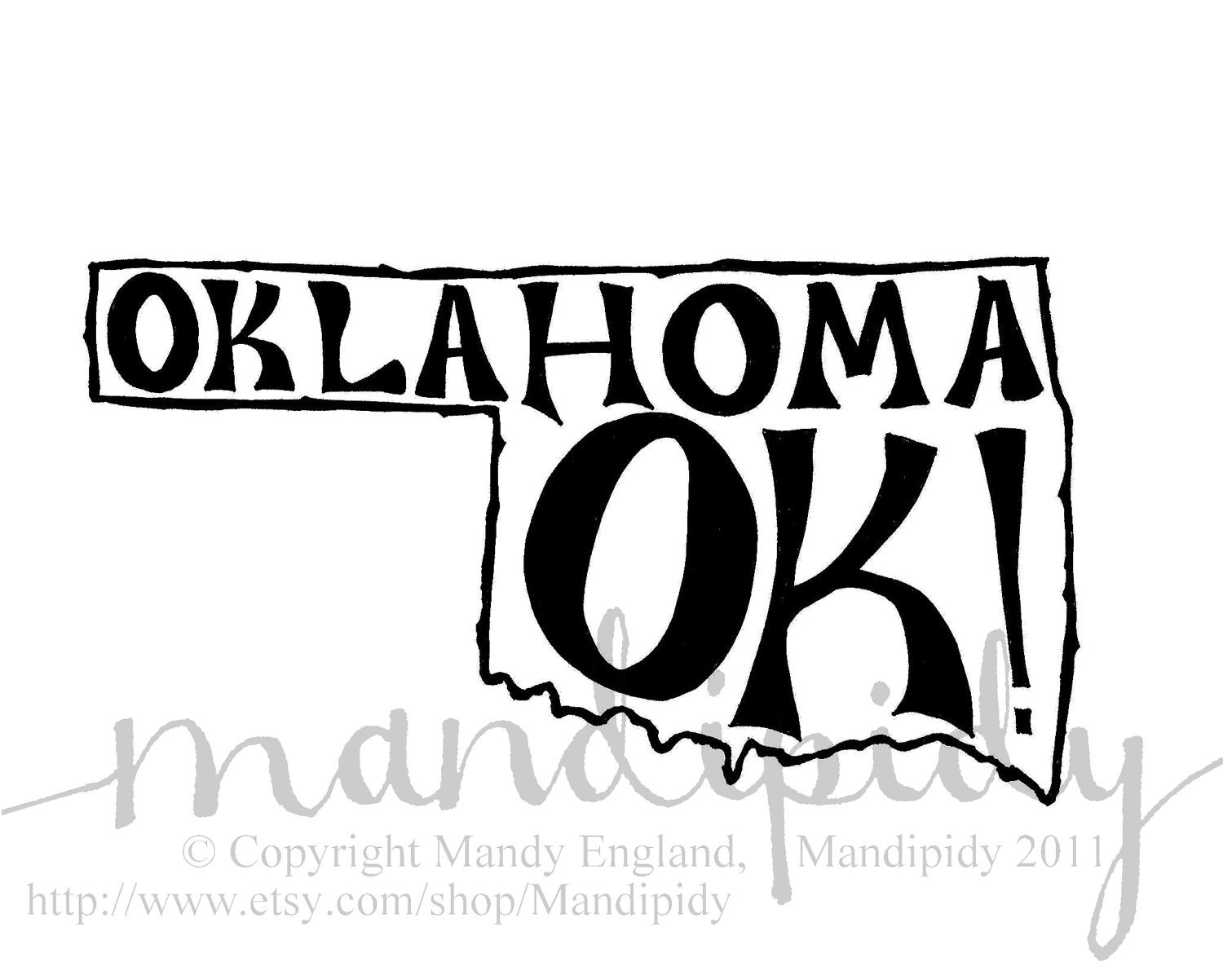 Oklahoma OK - White Background - 8x10 Illustrated Print by Mandipidy