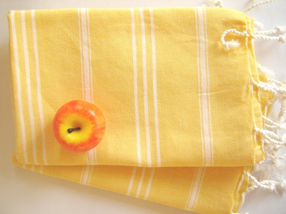 Set of 2 Turkish Hand Towel (Peshkir), Tea Towel, Yellow