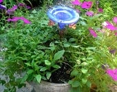 PATIO GARDENING, Hummingbird Feeder, stained glass, copper, Cerulean Blue, Home Decor, Garden Stake