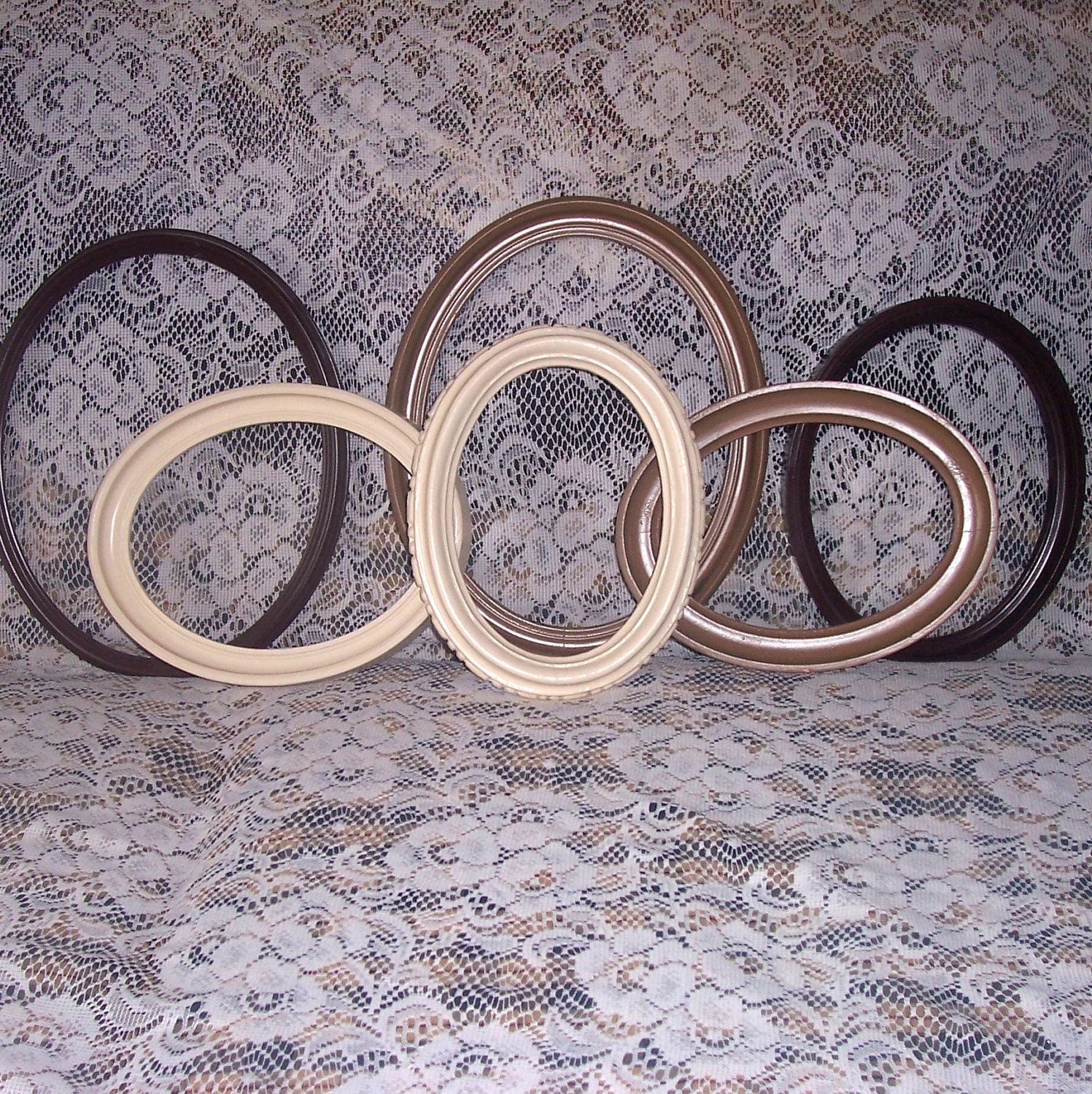 Picture Frames Shabby Chic Picture Frame Set Brown Neutral Gallery Wall Decor Oval Eclectic