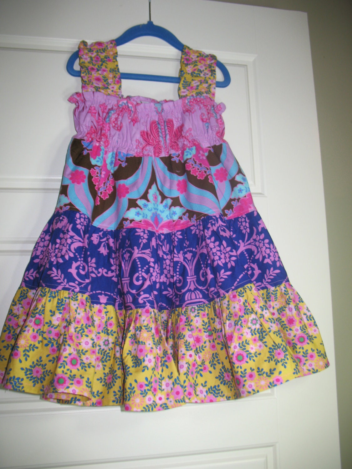 Girls Tiered Dress Twirl Dress in Crazy Love Pink Purple Yellow