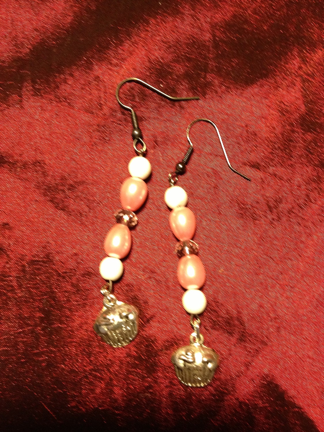 I Love Cupcakes-- Handmade Earrings Featuring Silver Plated Charms