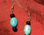 Black and Blue-- Handmade Earrings Featuring Turquoise and Glass Beads
