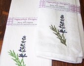 Placemat and napkin  embroidered with sprigs of varigated purple lavender