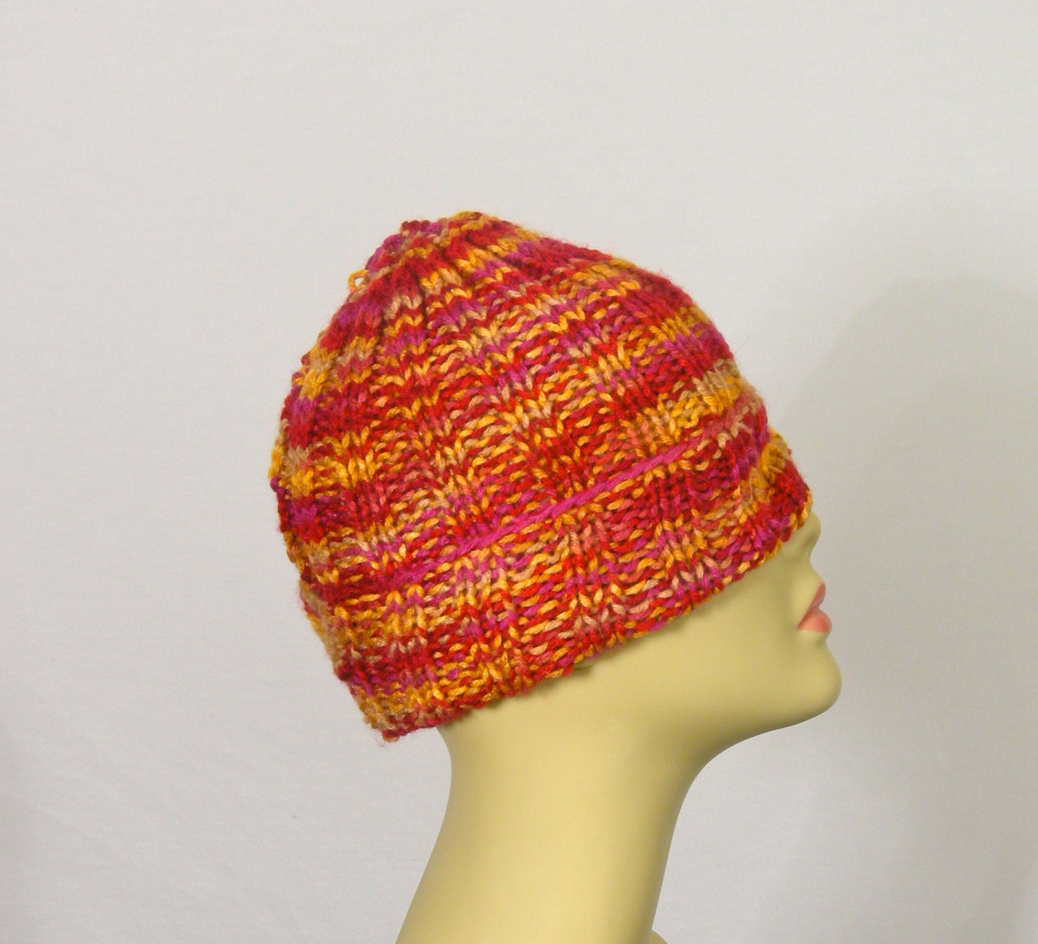 Bright Ribbed Beanie in Red Pink Yellow