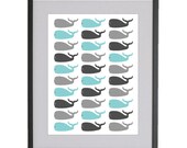 8x10 soft blue whales nursery art print in Matte Finish by Jayna Denbow