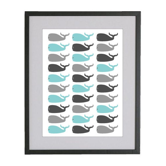 8x10 soft blue whales nursery art print in Matte Finish by Jayna Denbow