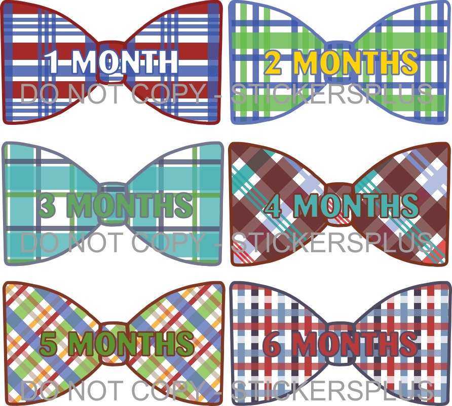Monthly Onesie Stickers Boy Necktie Bowtie Bow Tie Madras Plaid All Different UNCUT - Fast Ship - 1-12 Months Gift