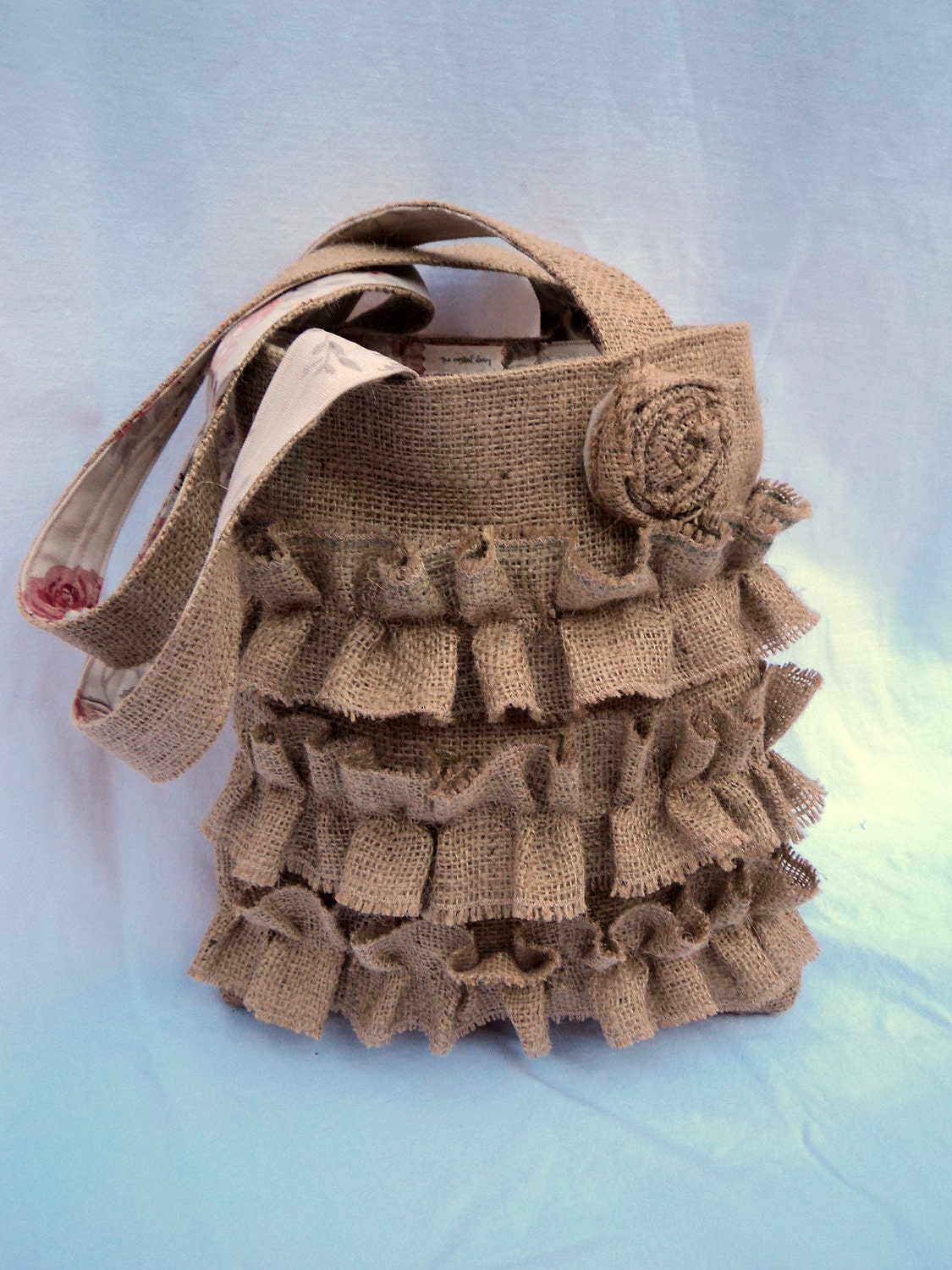 Burlap Purse Ruffled Tote French Market Bag