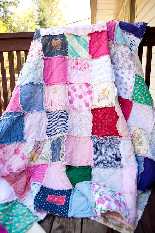 Custom MEMORY Throw Sized Rag Quilt, Treasure Your Loved Ones Clothing and Blankets