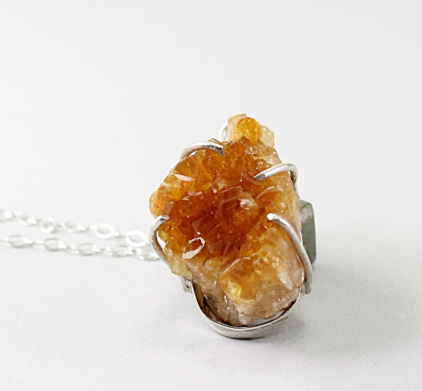 Citrine necklace: druzy jewelry, sterling silver druse drusy necklace natural stone yellow fall fashion - NatureLook