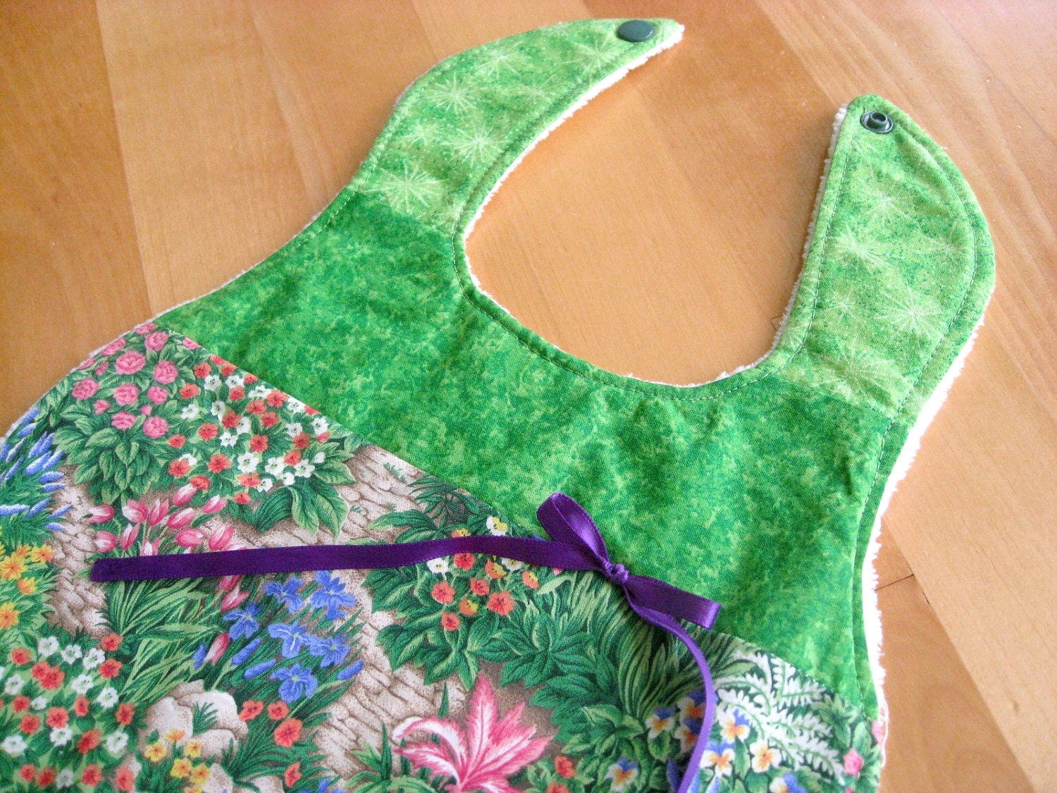 Baby large bib - Super coverage - Unique - Spring Garden - Soft chenille reverse - Ready to ship