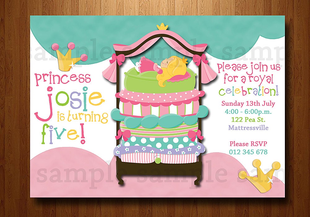 Disney Princesses Printable Birthday Invitation - Princess and the Pea - DIY Printing