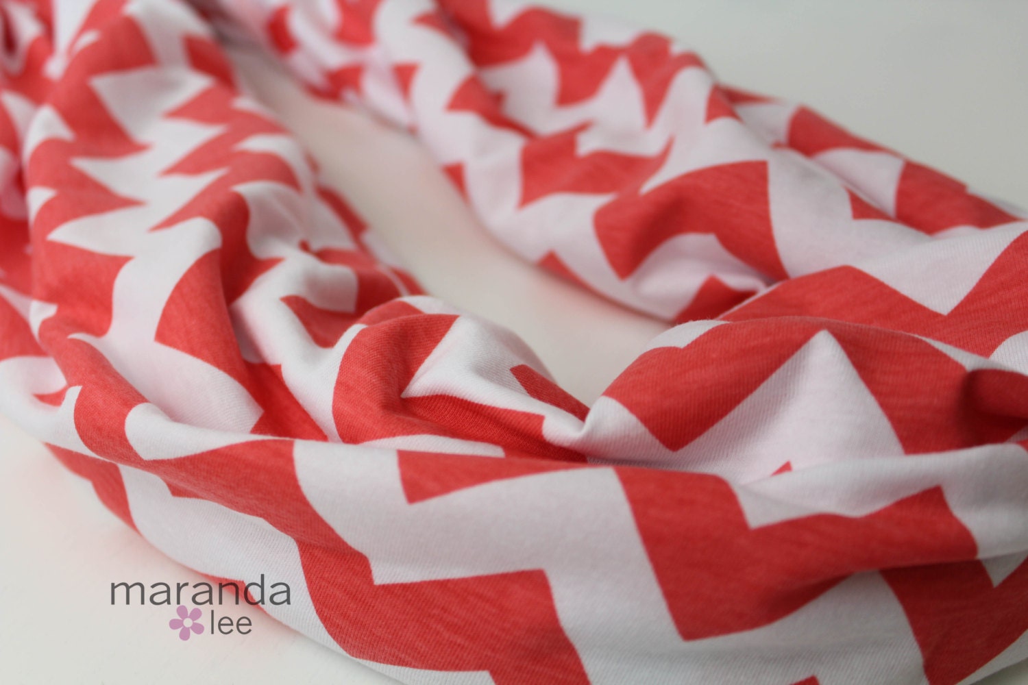 Infinity Scarf - Coral Salmon Chevron - Jersey Knit Cotton Scarf Chevron