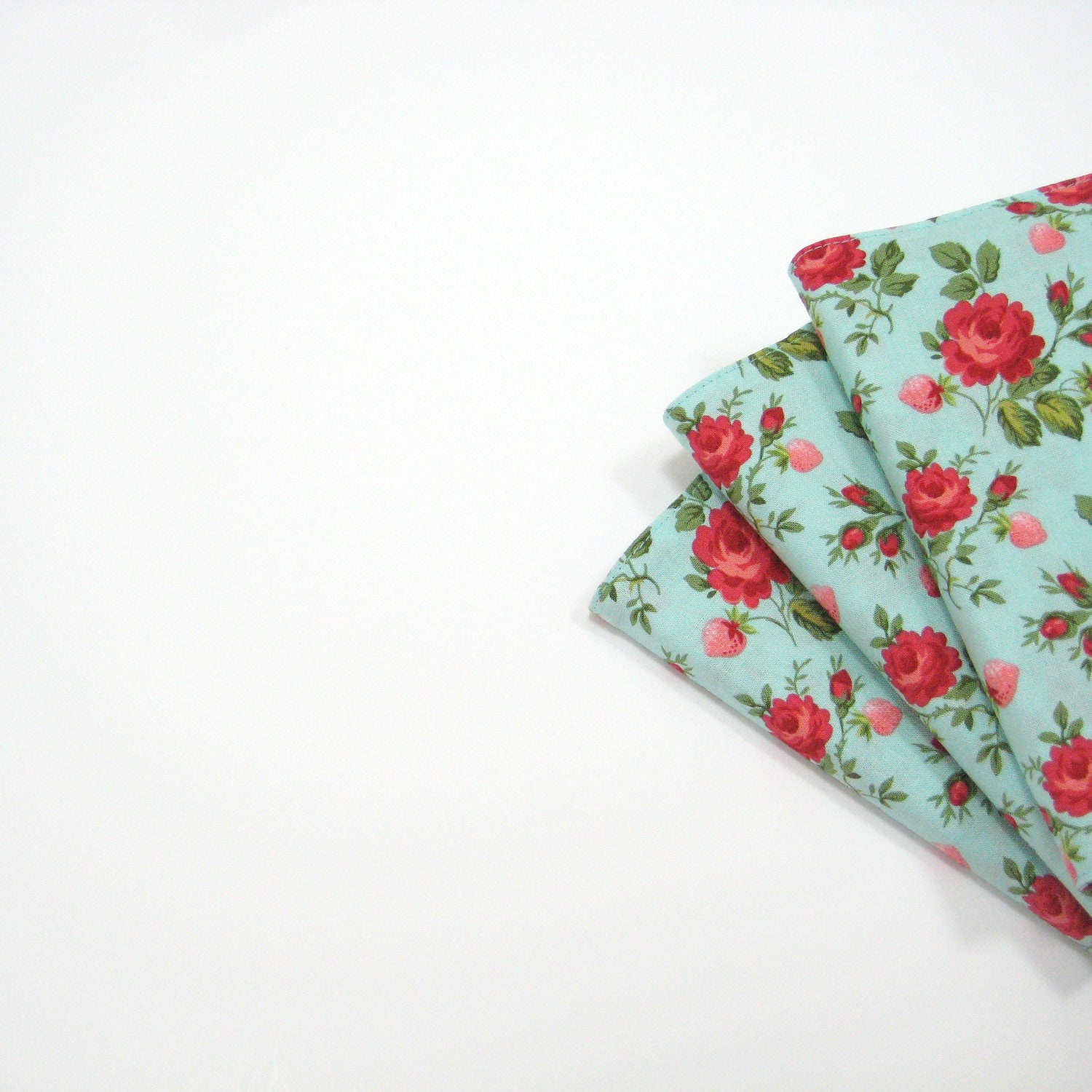 Shabby chic wedding planner notebook, aqua red roses material covered lined journal or 2013 diary, greengrass2