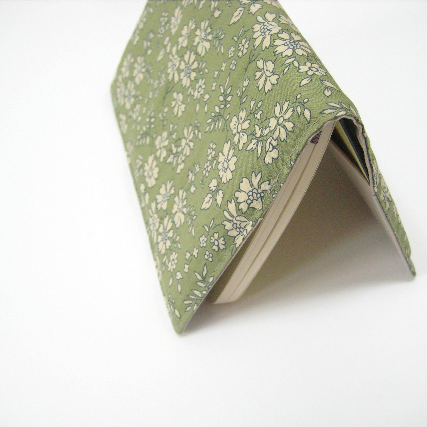 Liberty print notebook cover, sage green cream Liberty of London, cotton fabric cover for pocket Moleskine