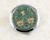 Ladies' Flower Compact Mirror, William Morris Honeysuckle Vintage Floral Pattern