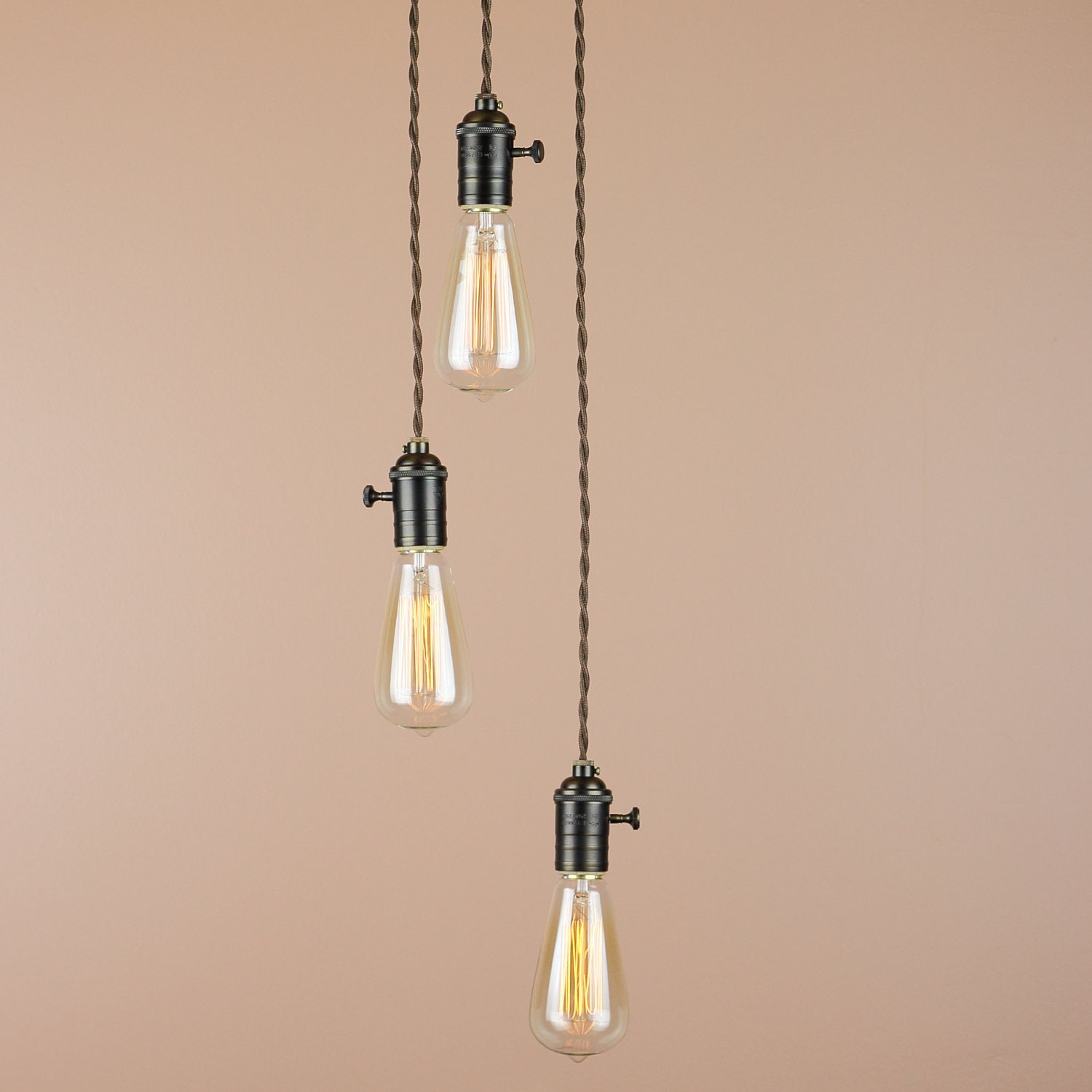 3 Light Chandelier - Cascading Pendant Lights with Edison Light Bulbs - Minimalist Home Decor - BlueMoonLights