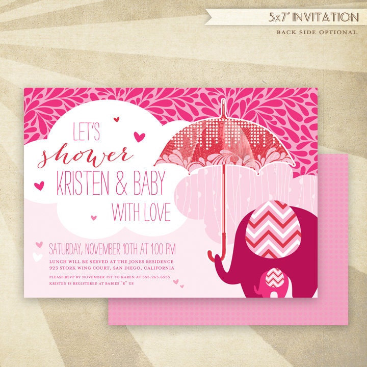 Custom Printable Baby Shower Invitation - SHOWERED WITH LOVE - Pink & Red