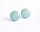 Spiral geometric stud earrings, minimalist jewelry, cute studs, cyan earrings