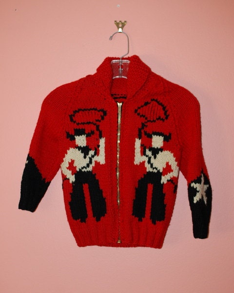 Vintage Childrens Cowichan Sweater Cowboy Cowgirl by WaikikiKitsch
