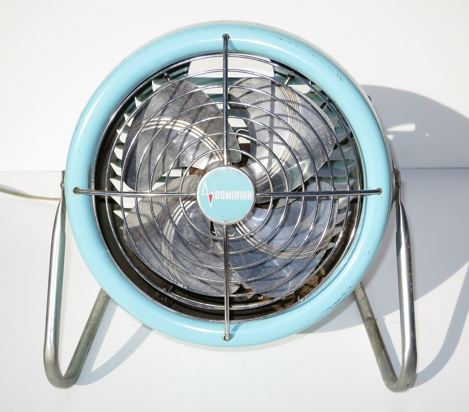 Vintage 1950s Turquoise Dominion Fan in Working Condition 50s Retro Mid Century Modern Industrial