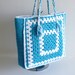 Crochet shoulder bag - turquoise blue aqua white - eco friendly bamboo cotton