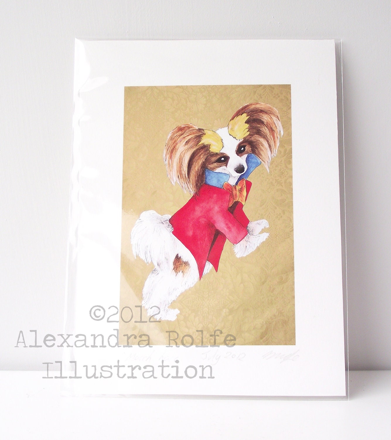 March hare as Papillion dog illustrated 8 x 6 " wall art print