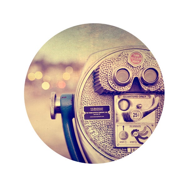 Retro Beach Photography - 8x10 circle photograph print - telescope boardwalk bokeh beach cottage wall art decor sunset 'Got a Quarter'