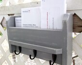 Three Hook Key and Mail Holder.."Gray & Ivory" or You Choose Color..Shabby Chic Cottage