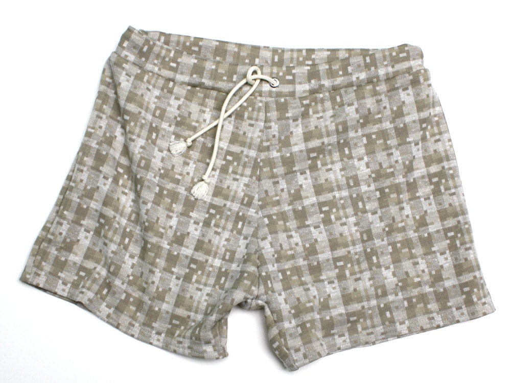 Frankie Four Handmade Men's Vintage Style Taupe Plaid Swim Trunks