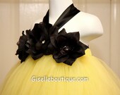 Flower girl dress Yellow Tutu Dress with Black Roses. baby tutu dress, toddler tutu dress, wedding, birthday, Newborn, 2t,3t,4t,5t
