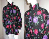 Vintage 1980s Ungaro Parallele Quilted Floral Belted Jacket Coat