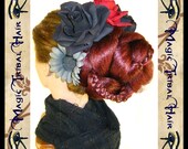 goth BELLY DANCE hair flower FASCINATOR set 2 black roses 1 dark red rose 2 taupe gerbera Fantasy Lolita tribal fusion costume accessory