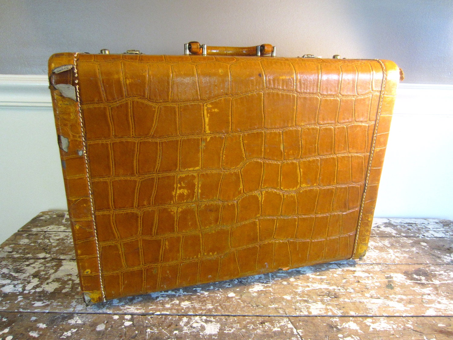 Mad Men Luggage Mid Century Naugahyde Luggage Tan Suitcase Home Decor