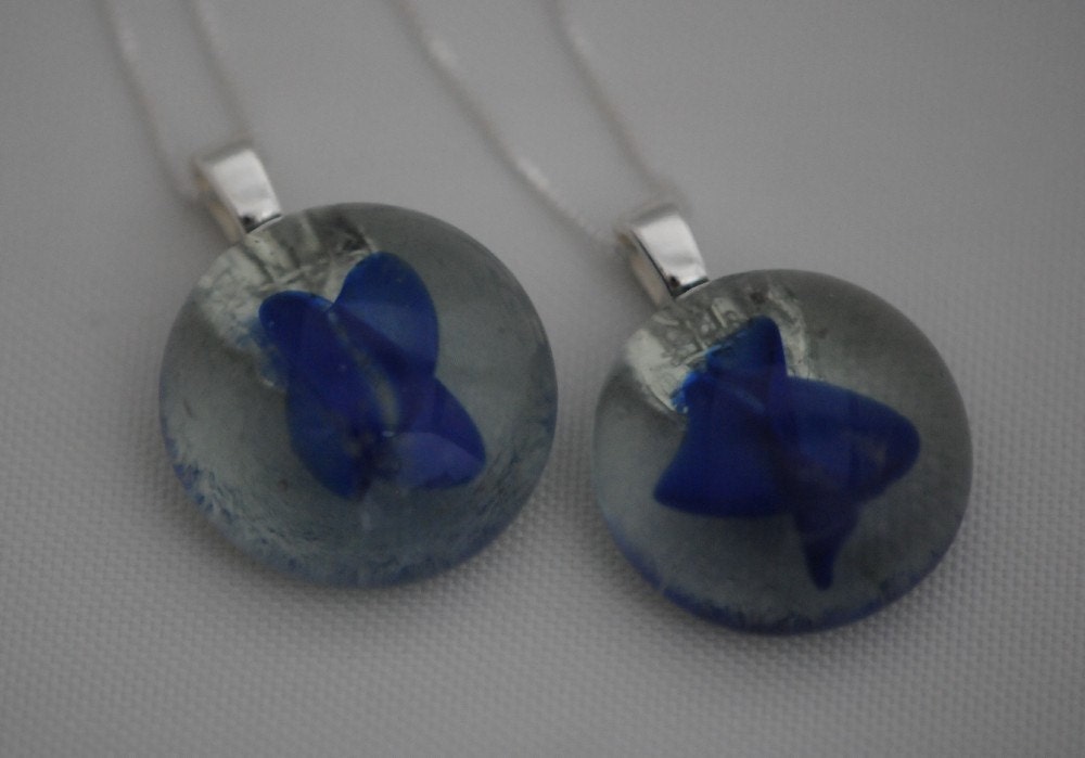 2 Blue Flower Girls Glass Vintage Marbles Recycled Into Wearable Art Bridesmaid Gifts