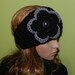 Hand Crochet Womens Headband Head Warmer Headwrap Headband in BLACK color with big flower PERUVIAN WOOL