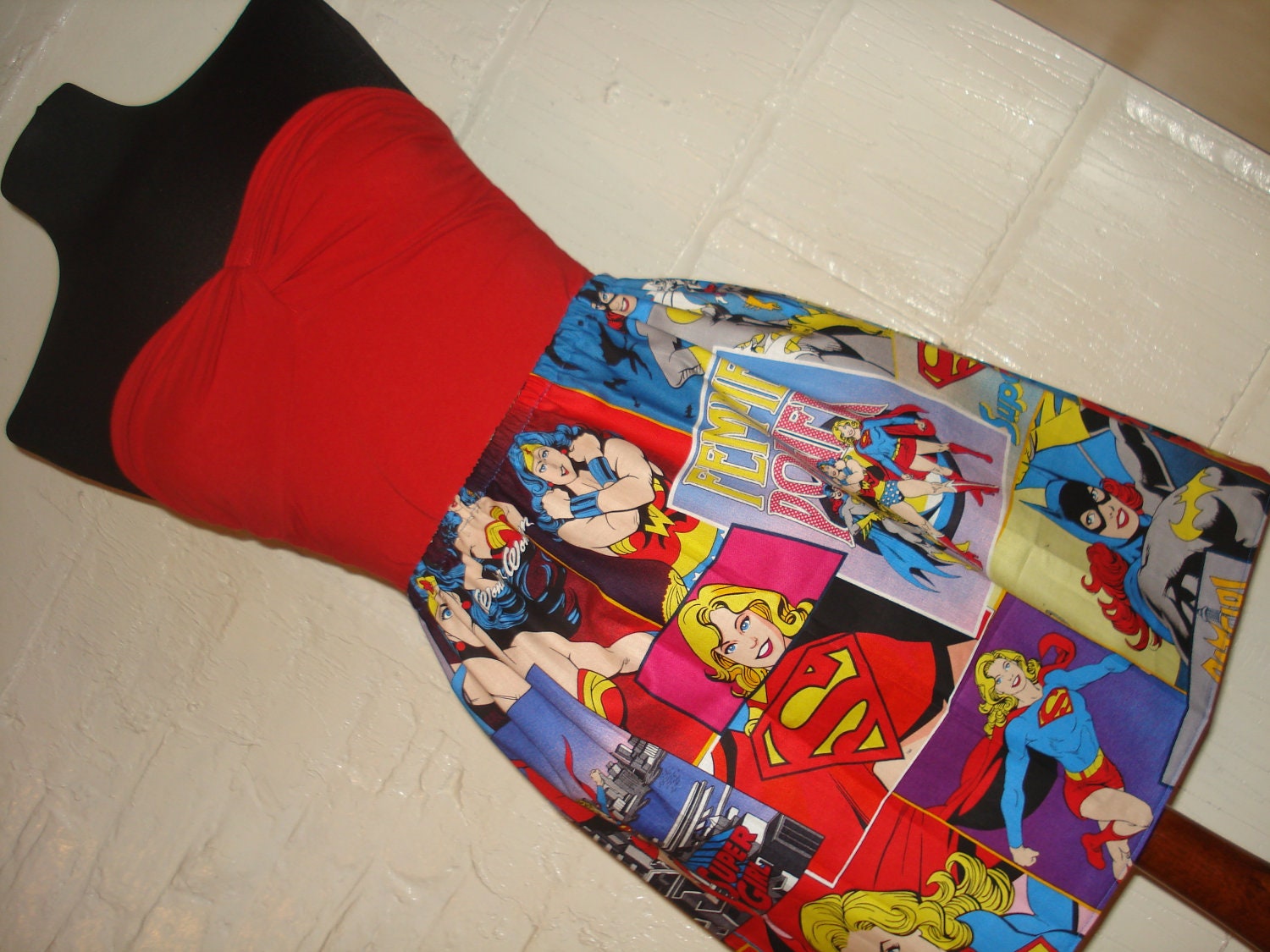 Ladies of DC Comics Mini Skirt with Wonder Woman, Batgirl and Supergirl-  High Waisted Ladies - Handmade Ready to ship