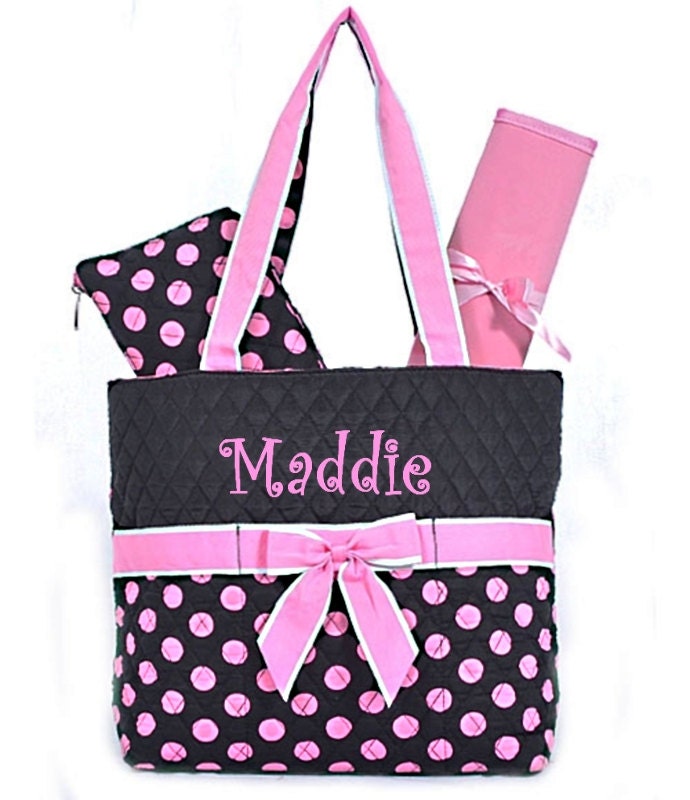 Personalized Diaper Bag Black & Pink Polka by MauriceMonograms