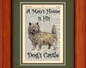 Dictionary Art Print - Mans Home is Dogs Castle - Terrier - 6 3/4" x 9 3/4" - Art Print on Upcycled Page