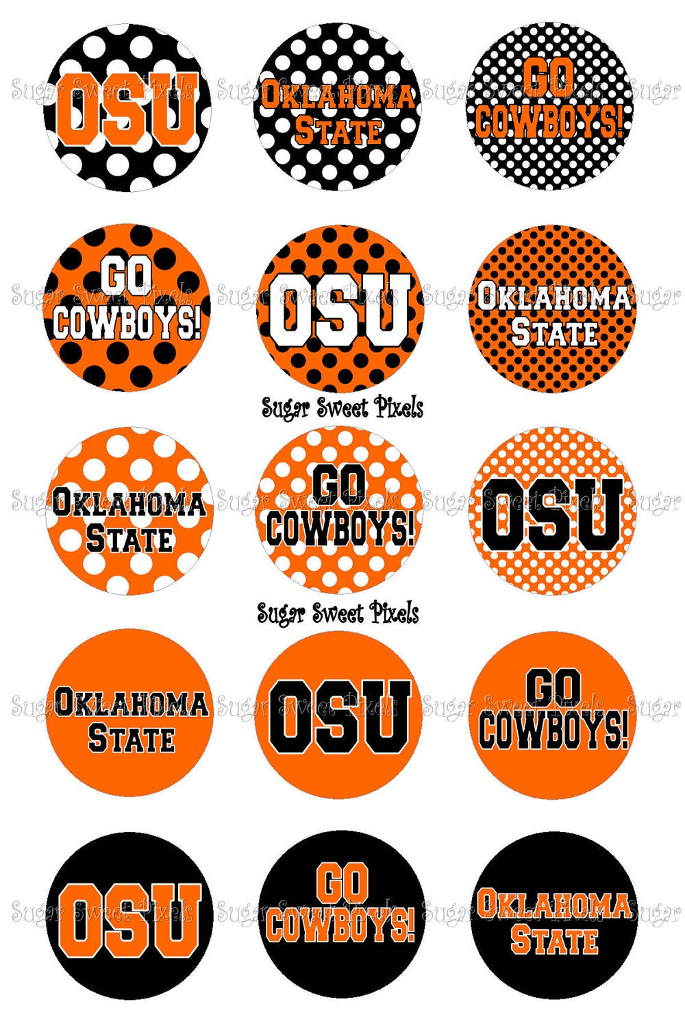 INSTANT DOWLOAD OSU Polka Dot Inspired 1 inch Circle Bottlecap Images 4x6