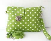 Apple Green and White Polka Dot  Midi Messenger  Bag  Wirstlet and  shoulder Adjustable strap Zipper Closure - ZeroBags