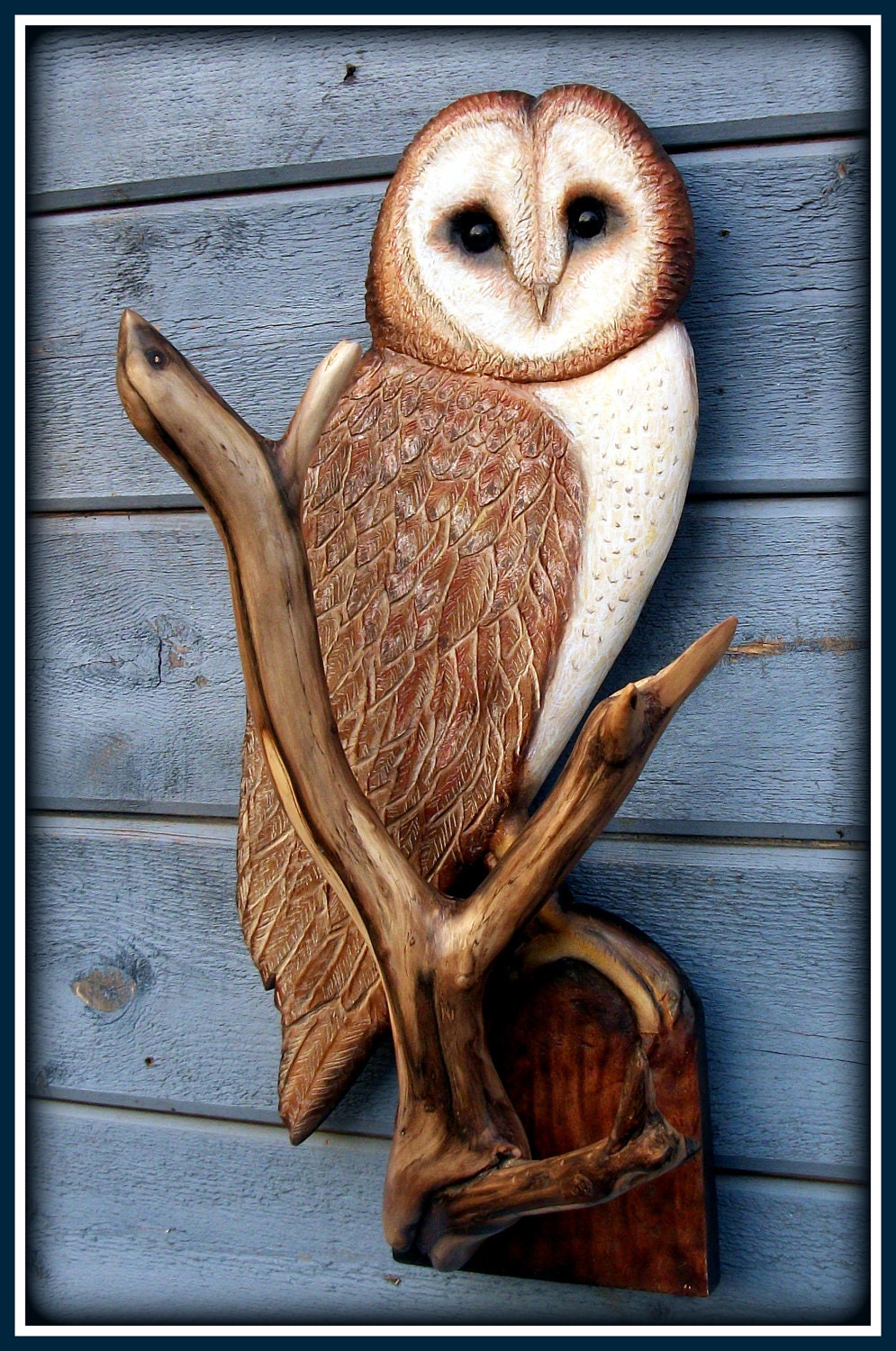 BARN OWL wood carving owl art sculpture animal by WOODNARTS