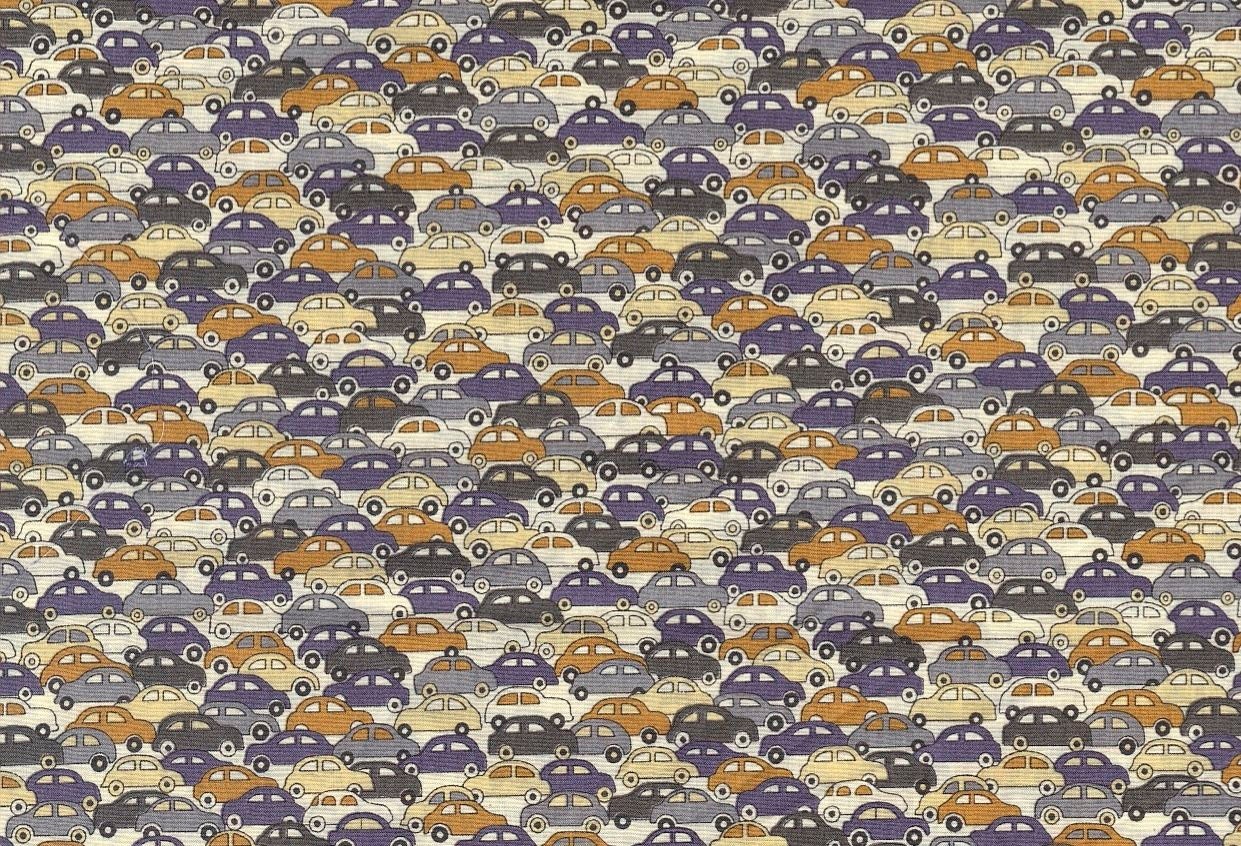 Liberty of London Fat Eighth 'Cars D', grey, mustard and cream automobile Liberty print