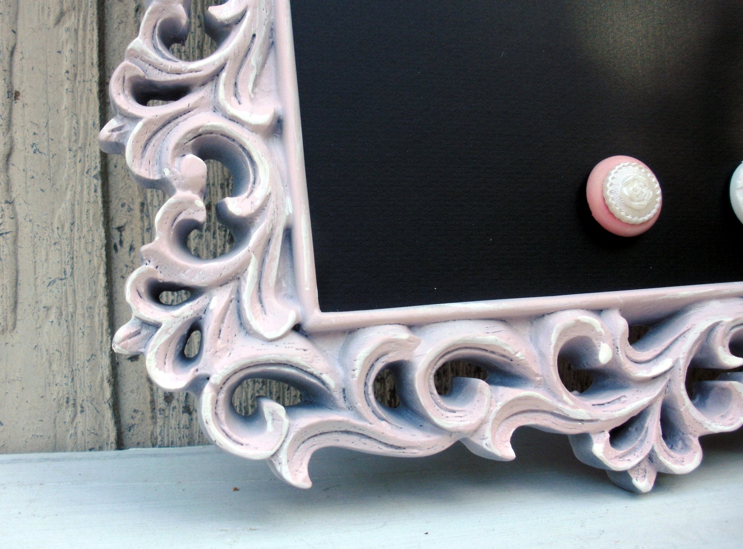 Pink & Grey Distressed Baroque Style Magnetic chalkboard  Message Board - Kitchen, Wedding Table, Candy Bar- Office - great gift Idea